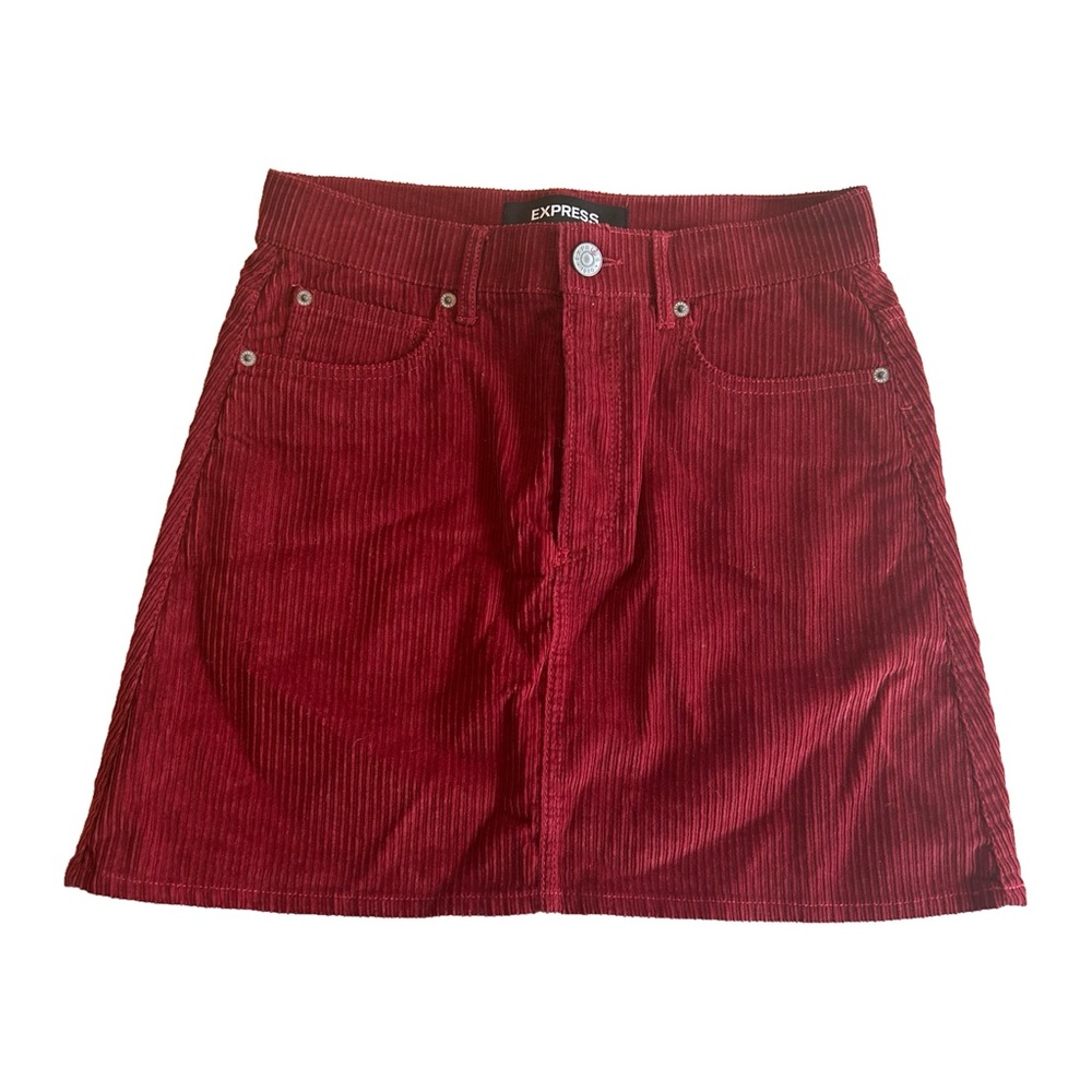 Express red corduroy slim a-line mini skirt